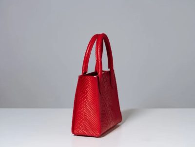 Red Croc Embossed Leather Mini Tote Bag