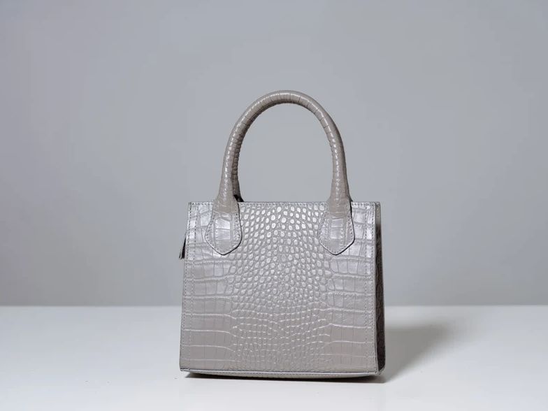 Grey Croc-Embossed Leather Bag