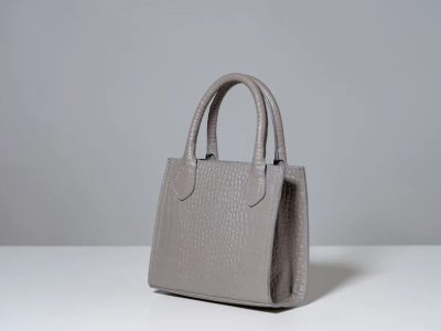 Grey Croc-Embossed Leather Bag