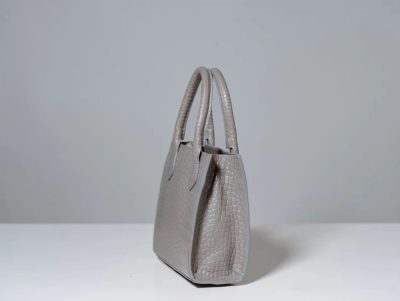 Grey Croc-Embossed Leather Bag