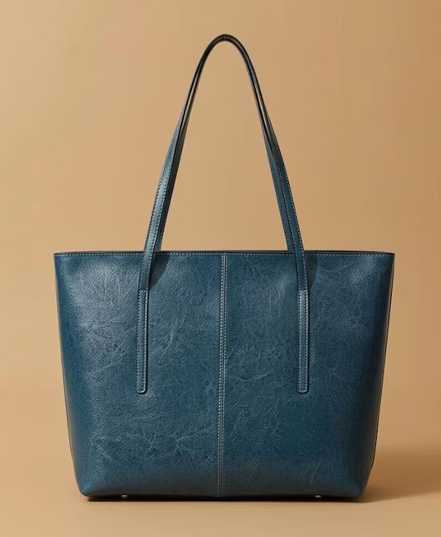 Blue Genuine Leather Tote Bag