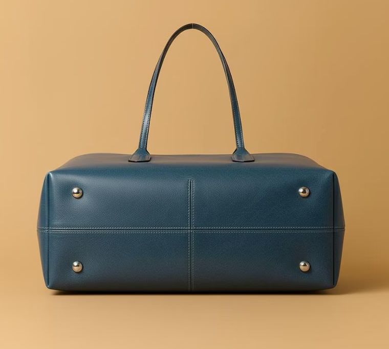 Blue Genuine Leather Tote Bag